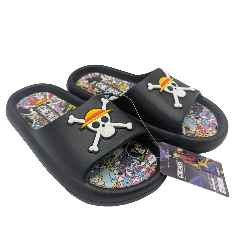 One Piece Anime Skull Slides Sandals Mens Size 9 Black Anime Slip On